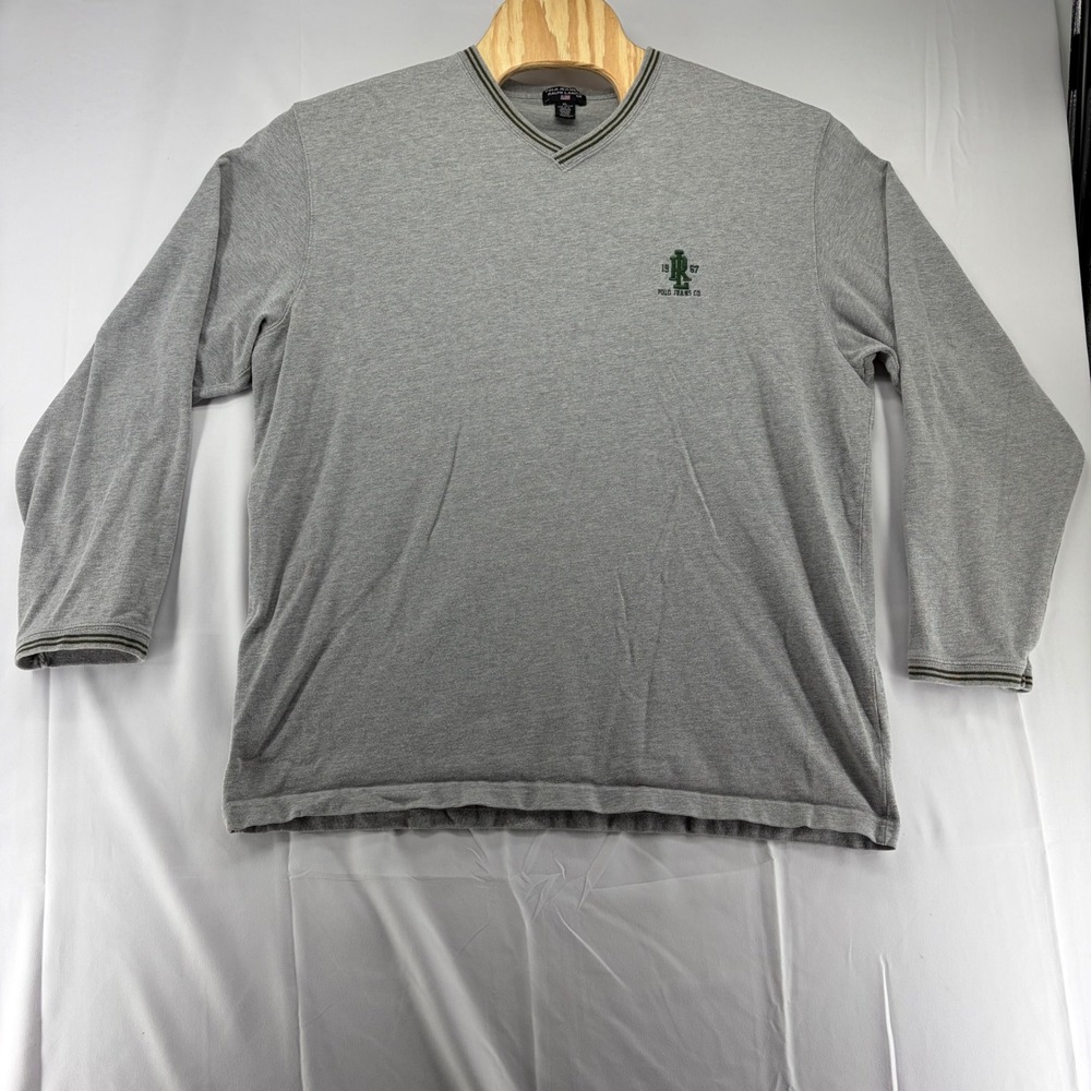 Polo Jeans Co Ralph Lauren Mens XL Gray V-Neck Long Sleeve T-Shirt RL Logo